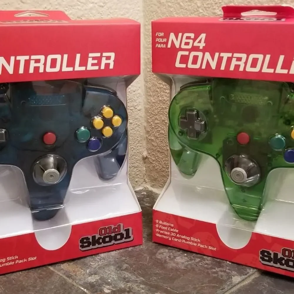 2 N64 Controllers - Ice Blue / Turquoise & Jungle Green (NEW) Funtastic OldSkool